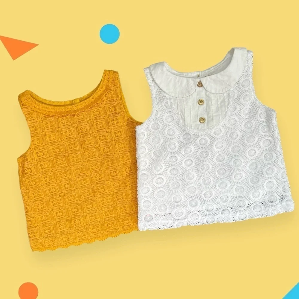 2 Adorable Lace Sleeveless OSHKOSH Tops White & Gold Size 18 Months